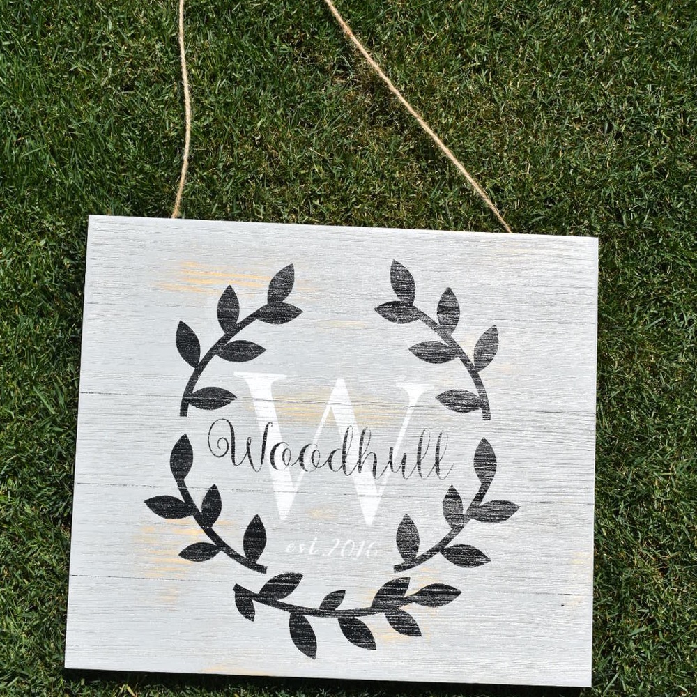 Family name initial monogram handmade wood sign